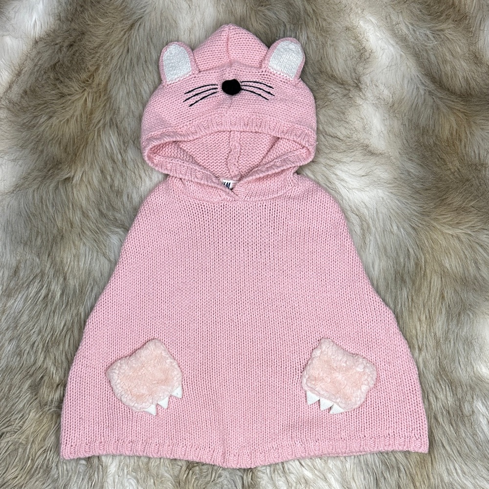 H&M Pink Hooded Mouse Cape for Kids, Size 4-6